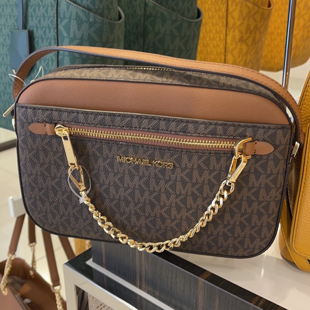 Michael Kors Jet Set Item Large East West Zip Chain MK Signature Crossbody Bag
